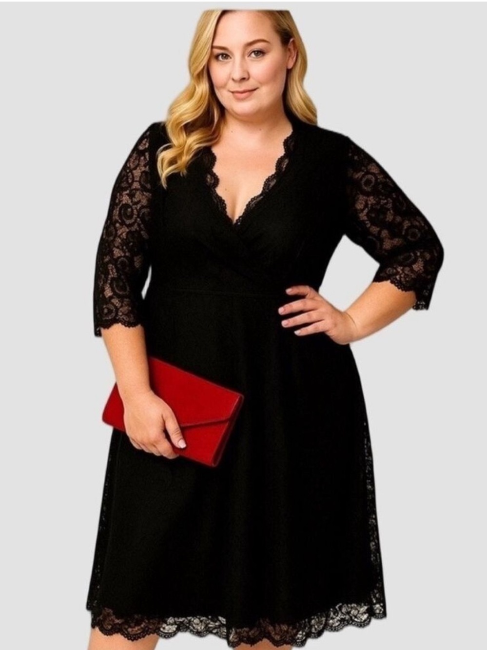 DILANNI Black Stretch Lace Midi Maxi Dress Plus Size 5X